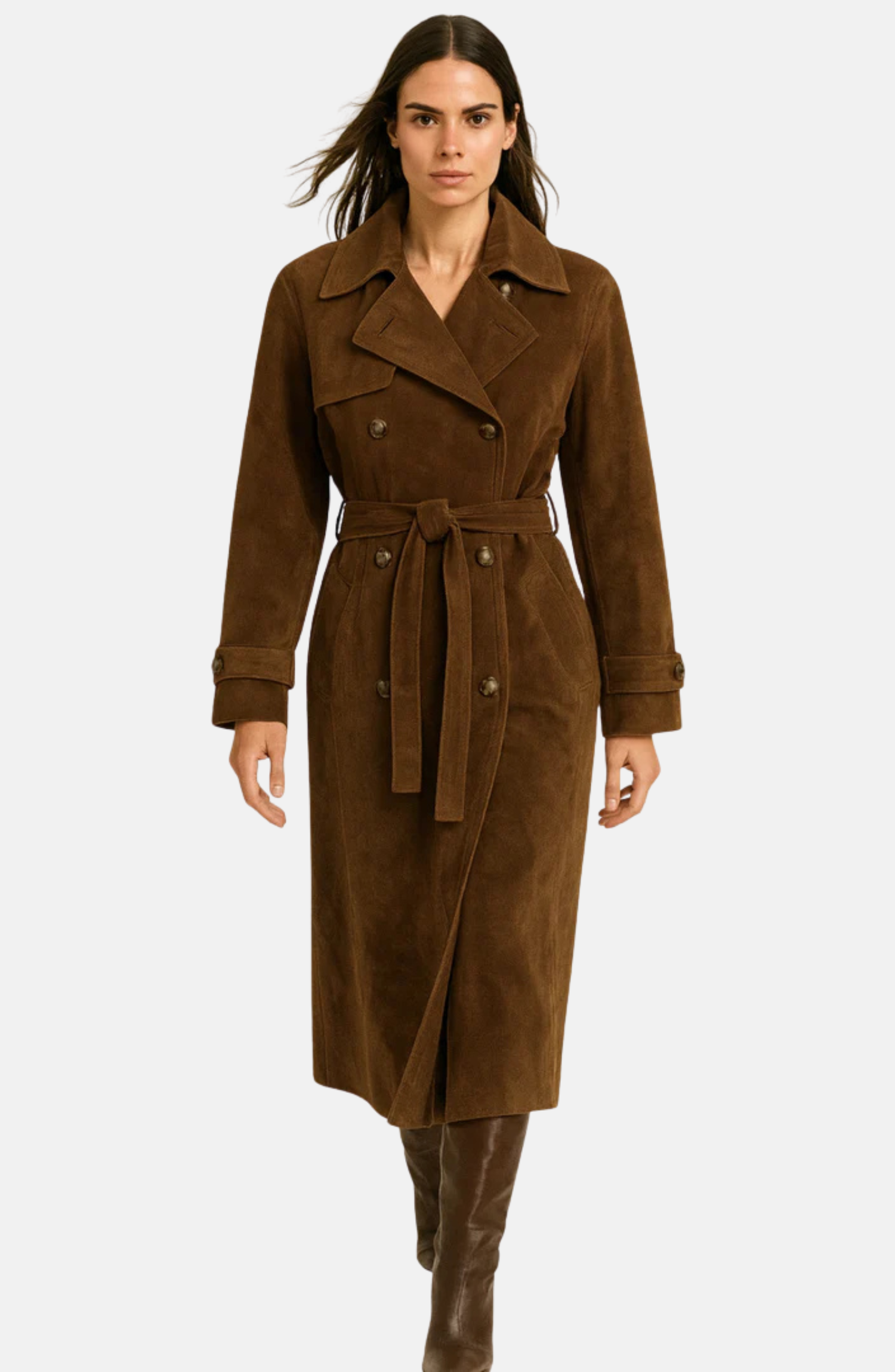 Gabardina de mujer con cinturón de ante sintético -  elegancia clásica y modernidad refinada