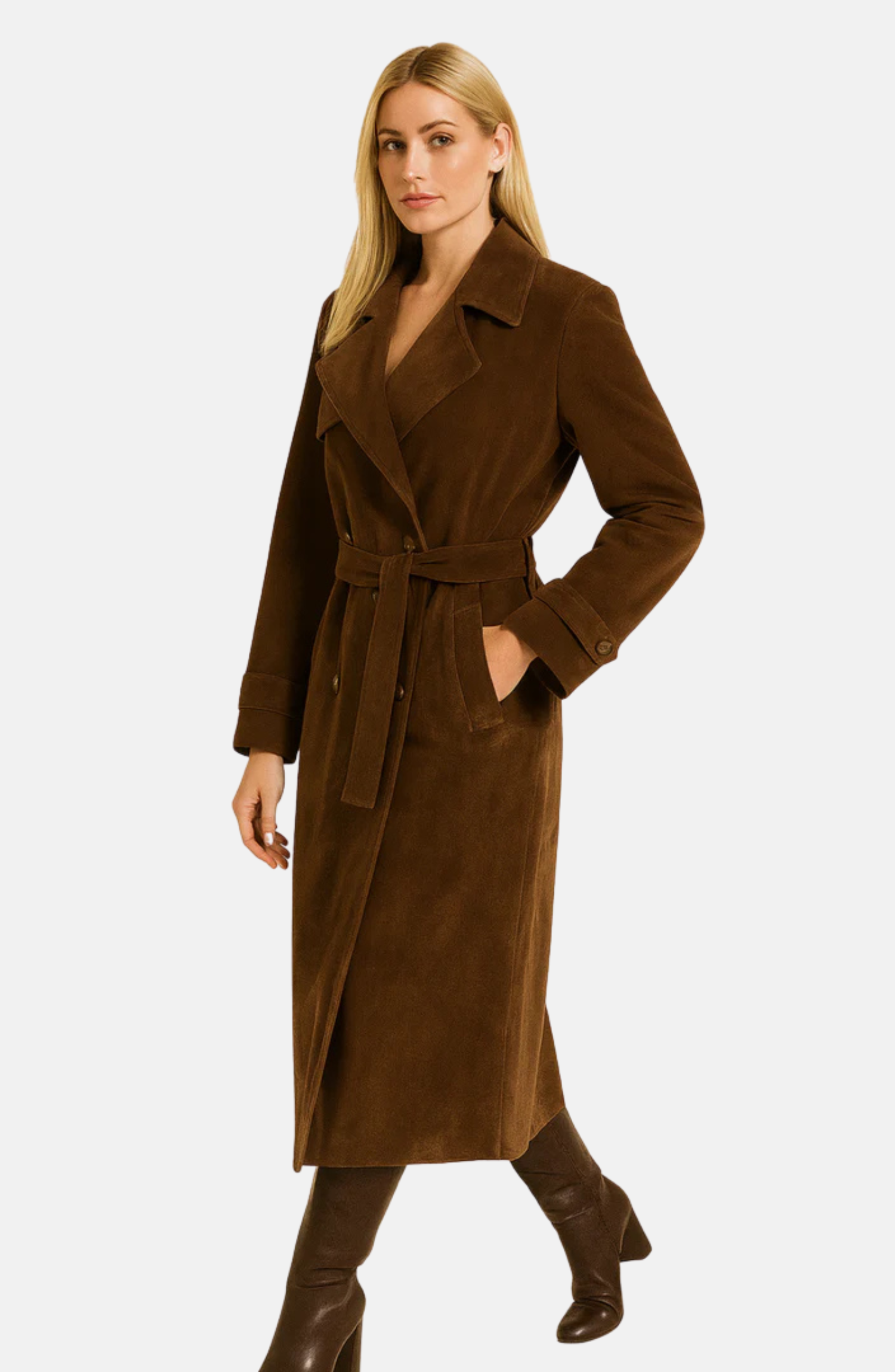 Gabardina de mujer con cinturón de ante sintético -  elegancia clásica y modernidad refinada