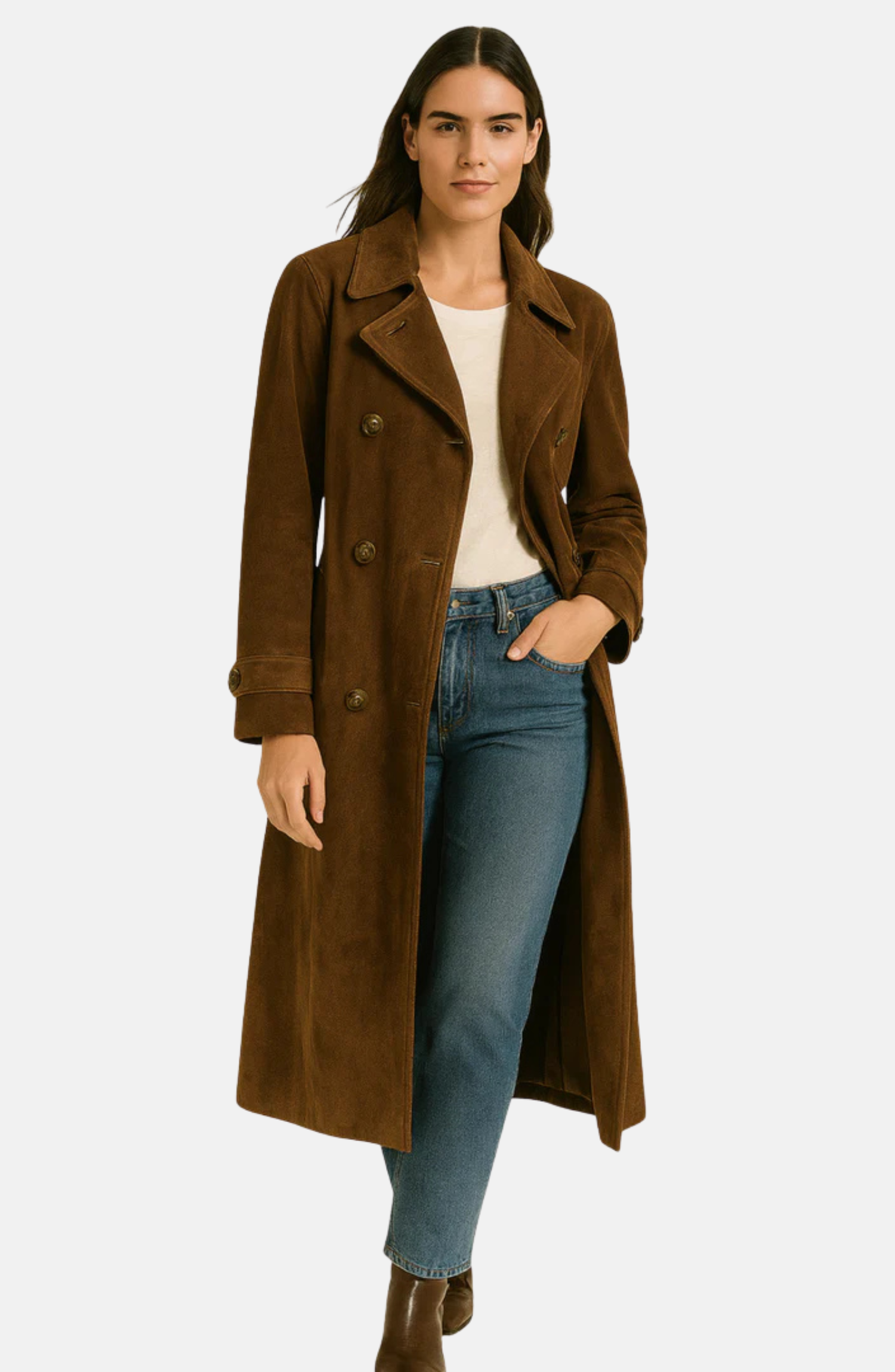 Gabardina de mujer con cinturón de ante sintético -  elegancia clásica y modernidad refinada