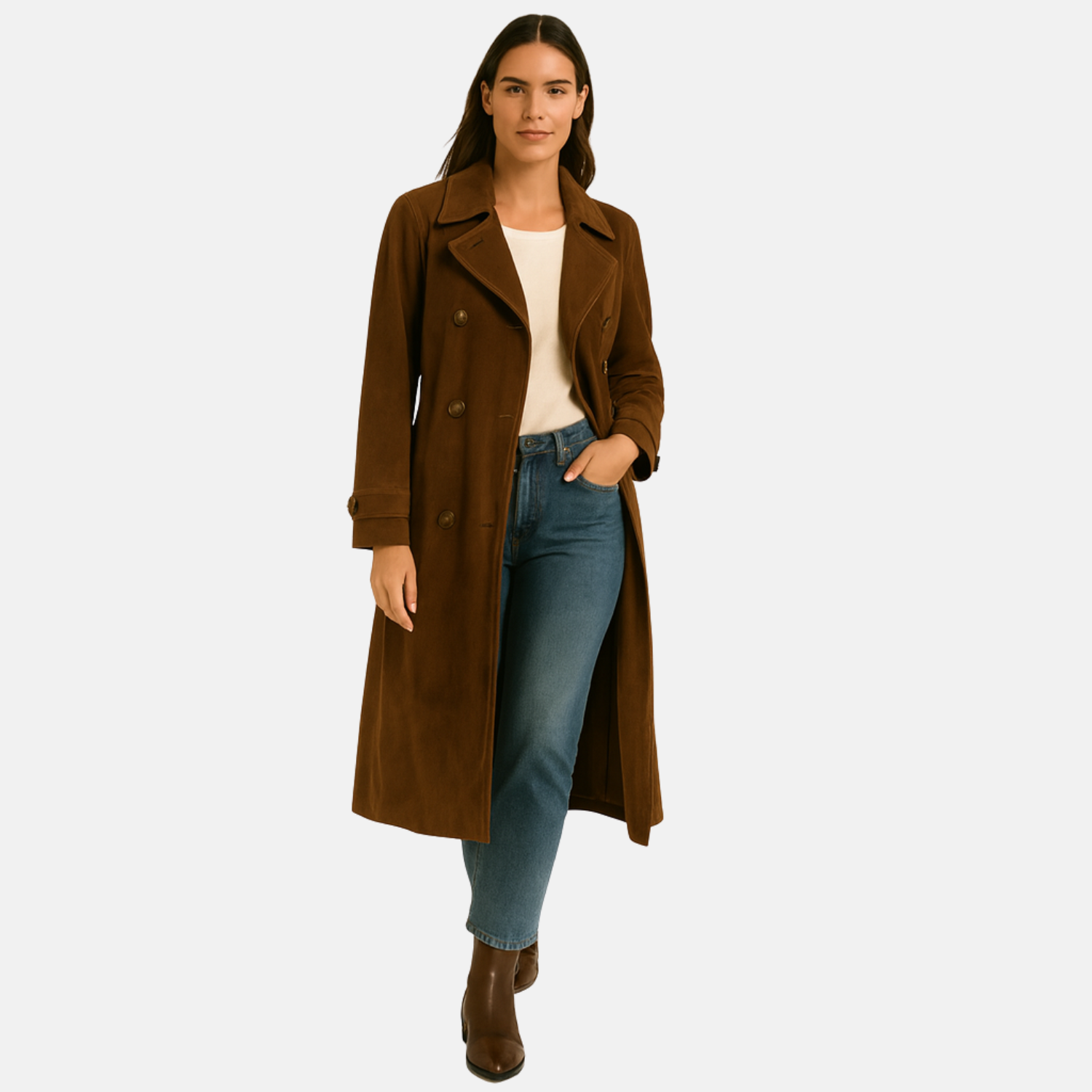 Gabardina de mujer con cinturón de ante sintético -  elegancia clásica y modernidad refinada
